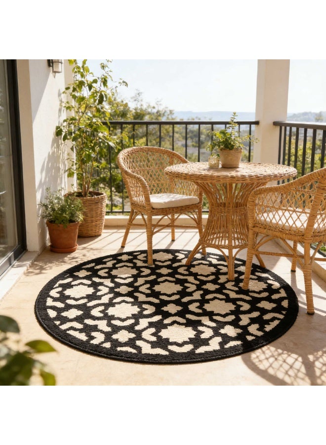 1pc French-Style Round Decorative Rug, 120*120cm, Vintage Black And White Design, Light Luxury Artistic Geometric Pattern, Enhances Home Style, Comfortable Underfoot, Slip-Resistant And Durable - Image 4